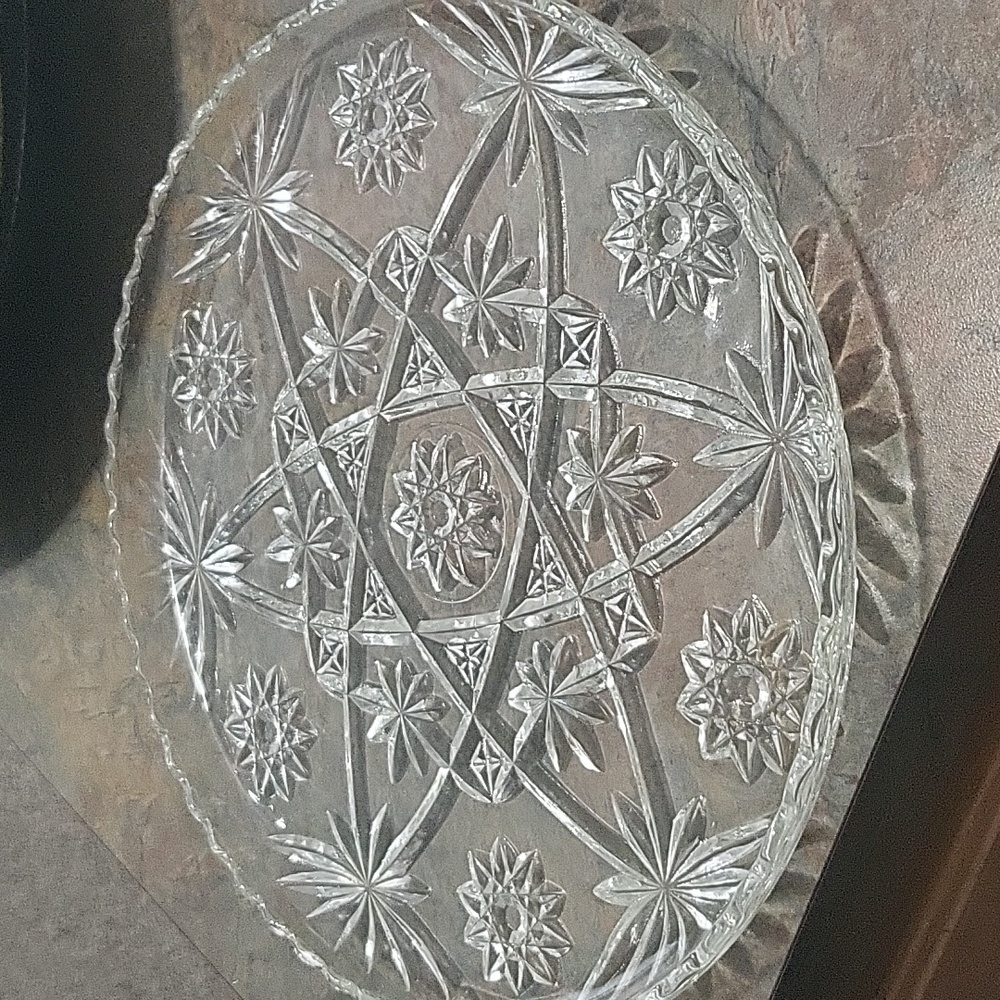 Vintage Anchor Hocking Star of David Heavy Crystal Round Serving Platter